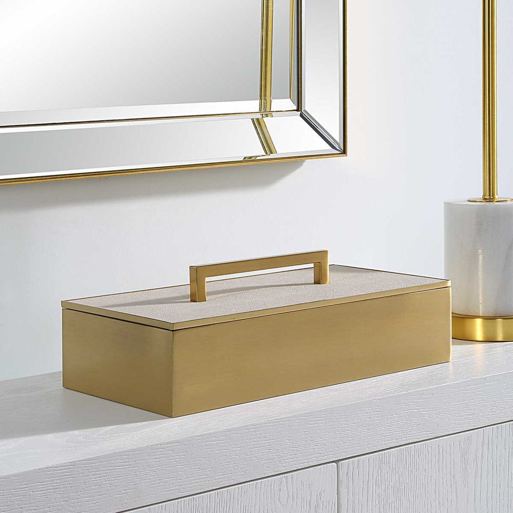 Elegant Gray Faux Shagreen Brass Box