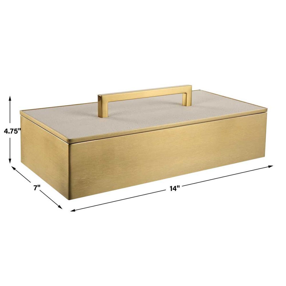 Elegant Gray Faux Shagreen Brass Box