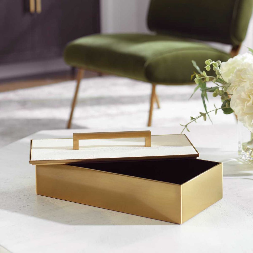 Elegant Gray Faux Shagreen Brass Box
