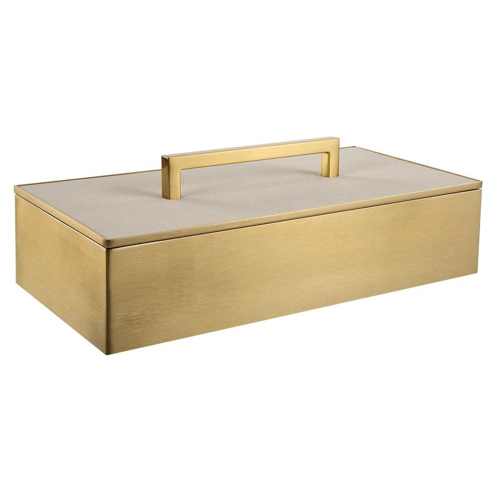 Elegant Gray Faux Shagreen Brass Box