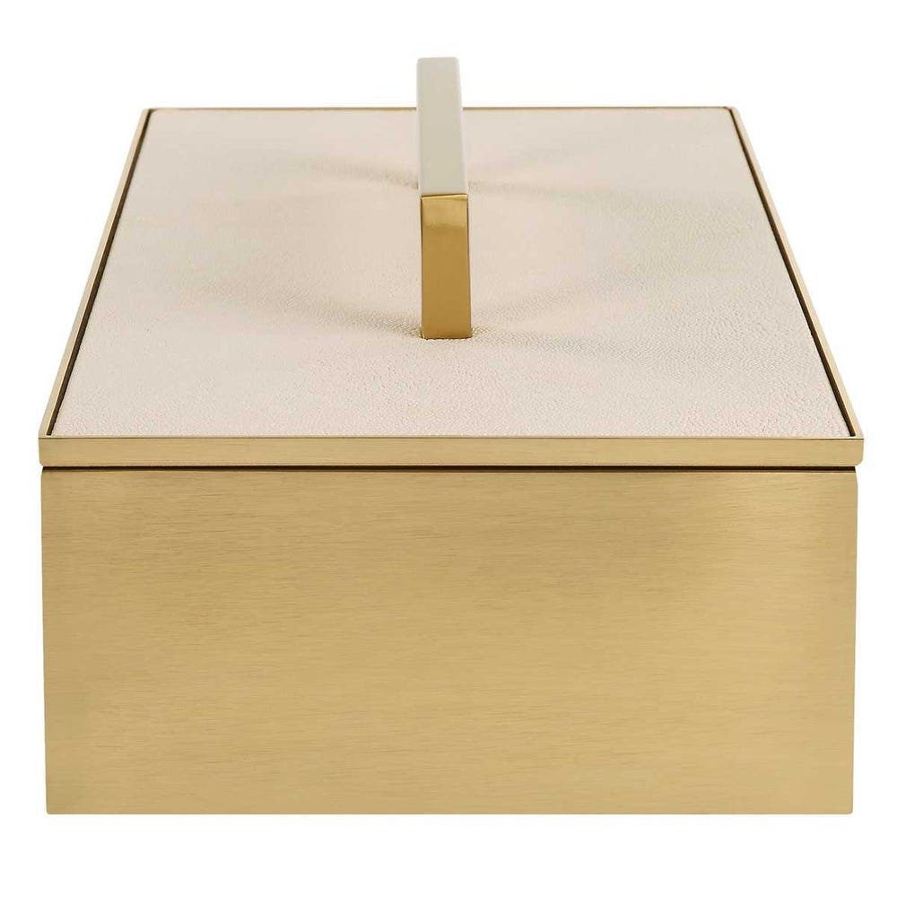 Elegant Gray Faux Shagreen Brass Box