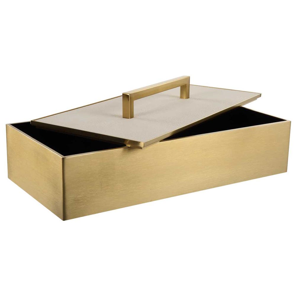 Elegant Gray Faux Shagreen Brass Box