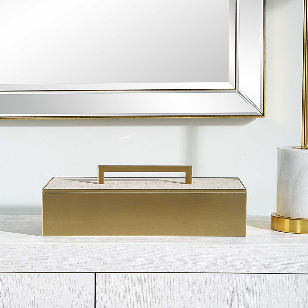 Elegant Gray Faux Shagreen Brass Box