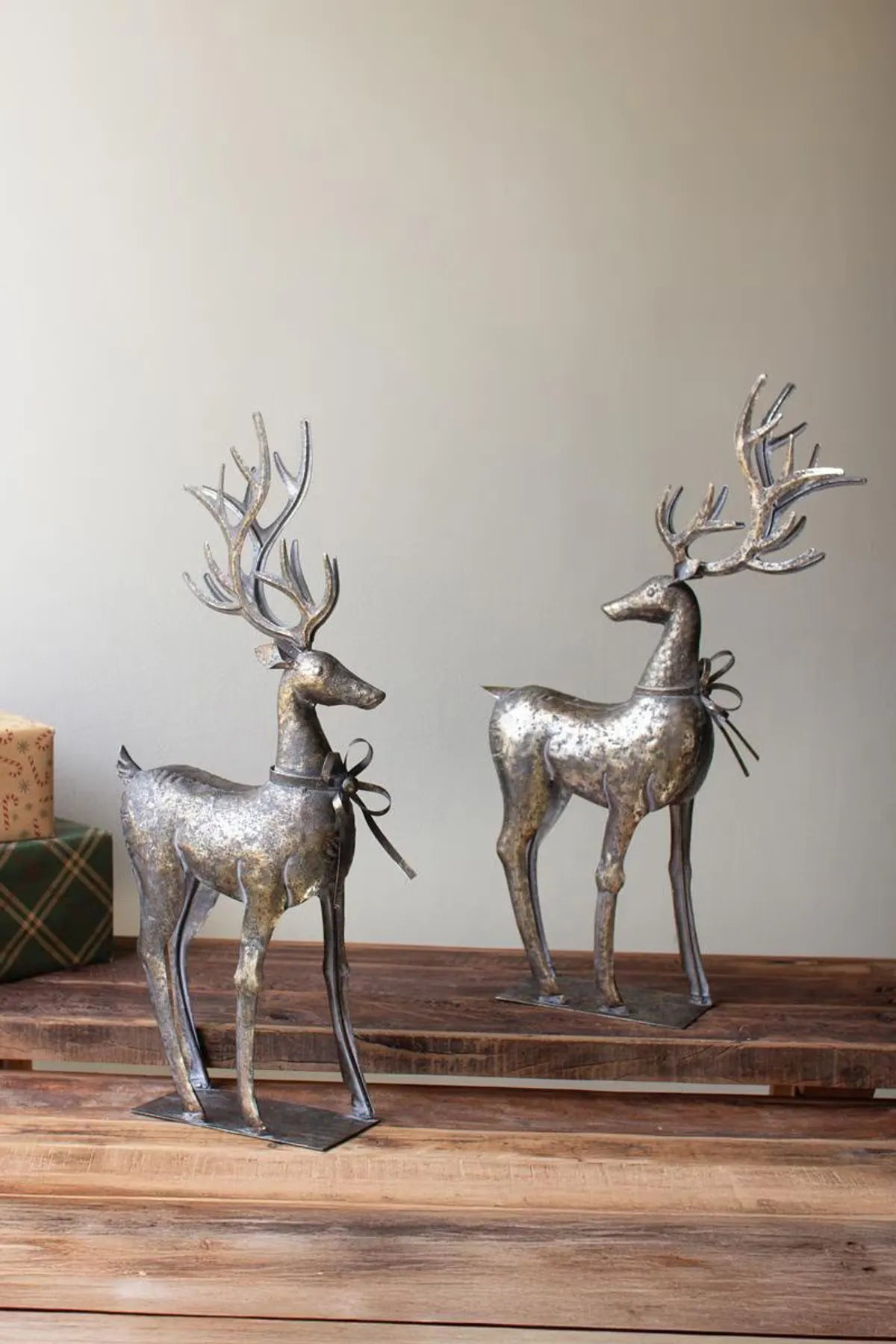Silverwood Rustic Metal Reindeer Sculptures – Set of 2