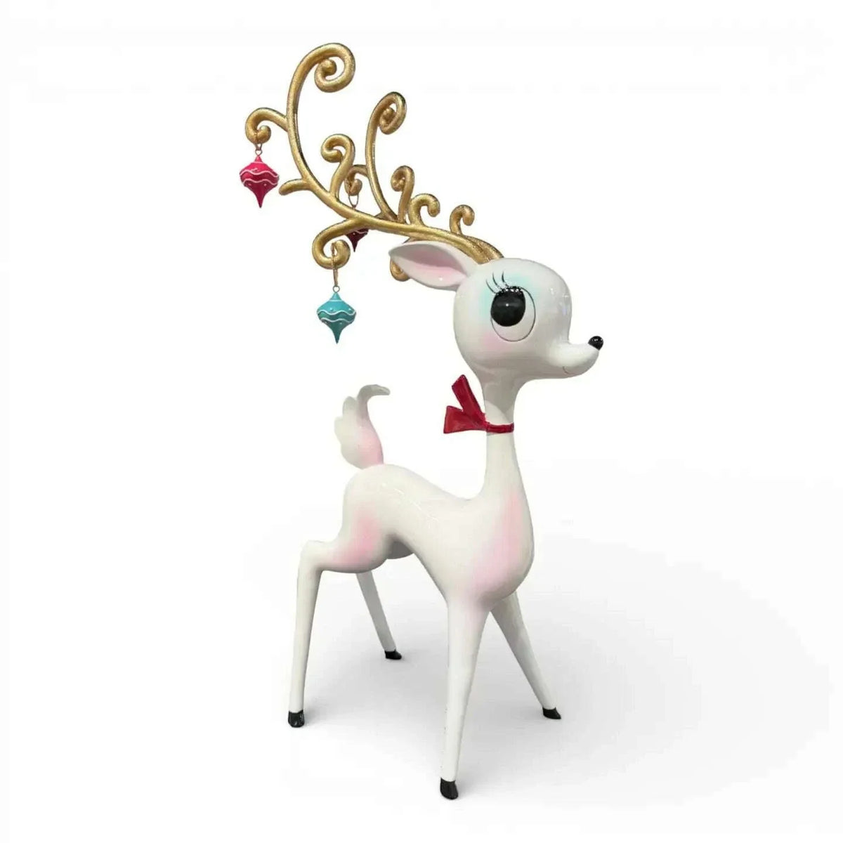 Miss Fluff 21" Retro White Miss Deer With Ornament Antlers Christmas Decor