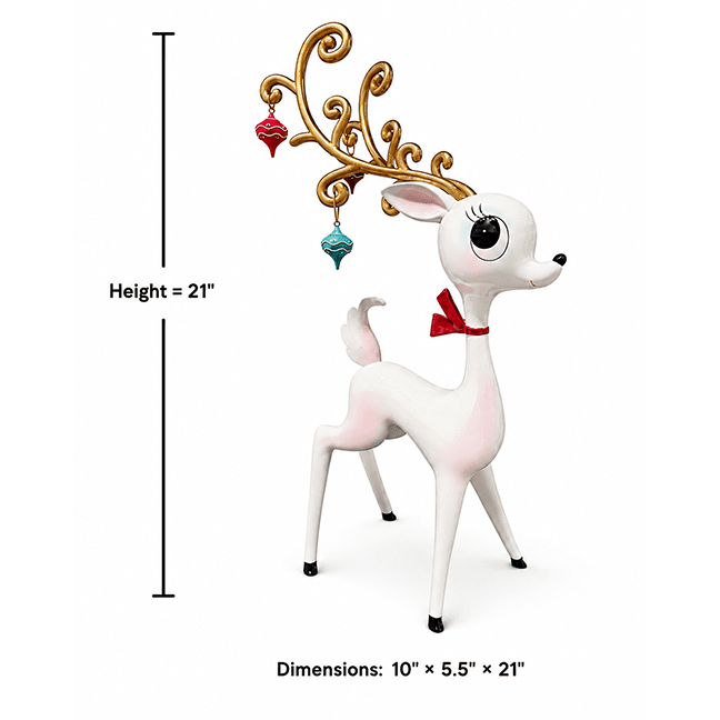 Miss Fluff 21" Retro White Miss Deer With Ornament Antlers Christmas Decor