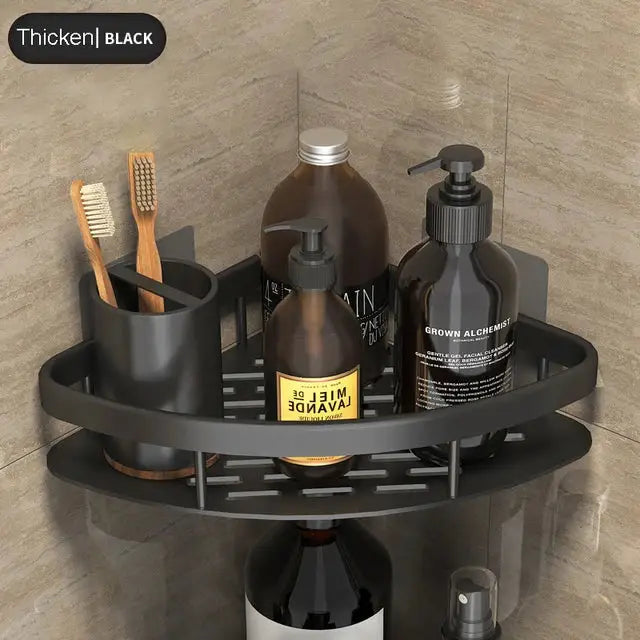 Modern black metal tiered bathroom corner shelves storage rack