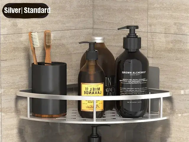 Modern black metal tiered bathroom corner shelves storage rack
