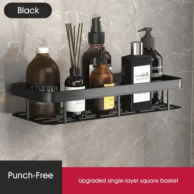 Modern black metal tiered bathroom corner shelves storage rack