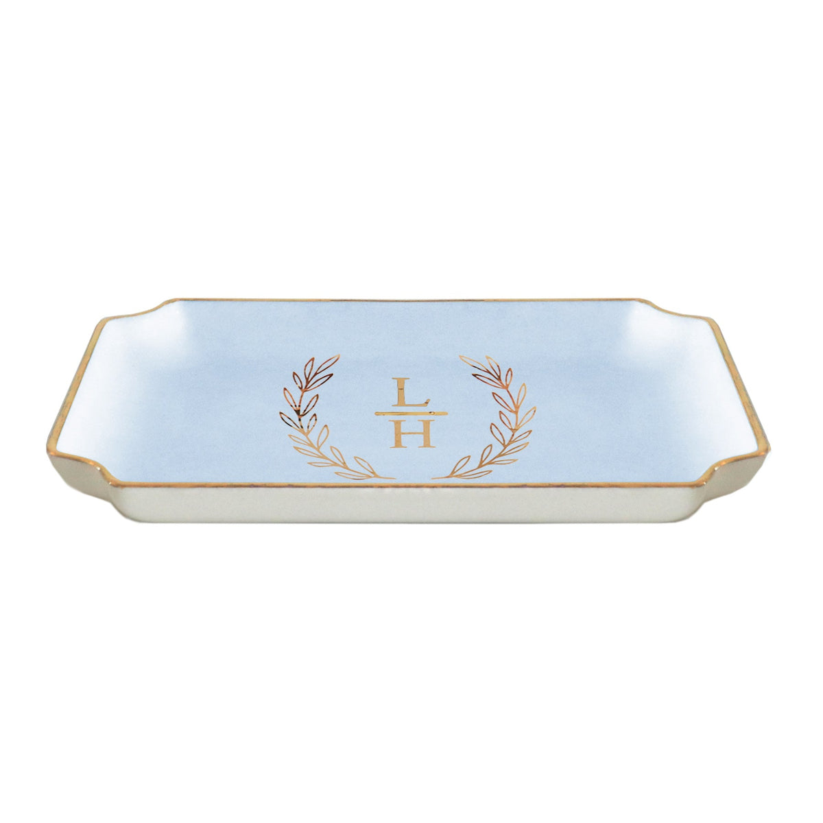 Laurel Wreath Monogram Trays with Gold Accent
