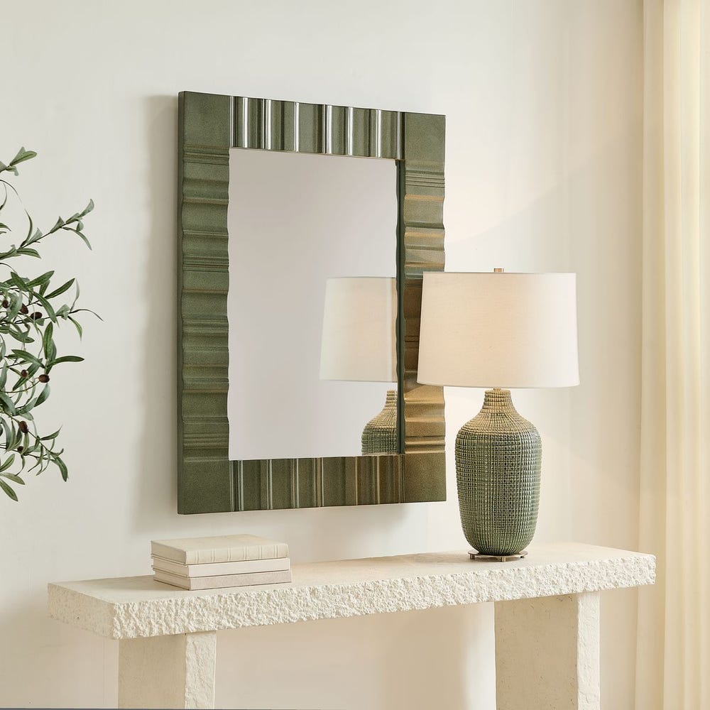 Mottled Olive Carved Wood Mirror