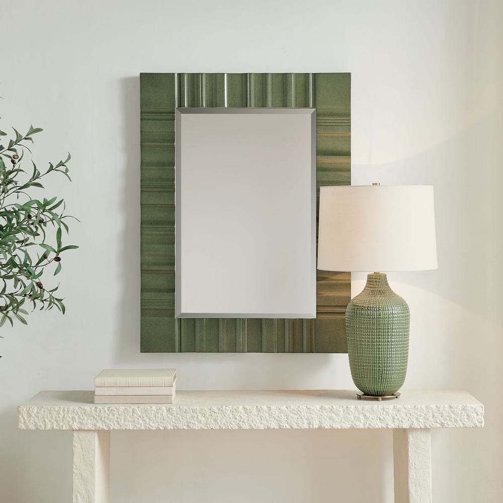 Mottled Olive Carved Wood Mirror