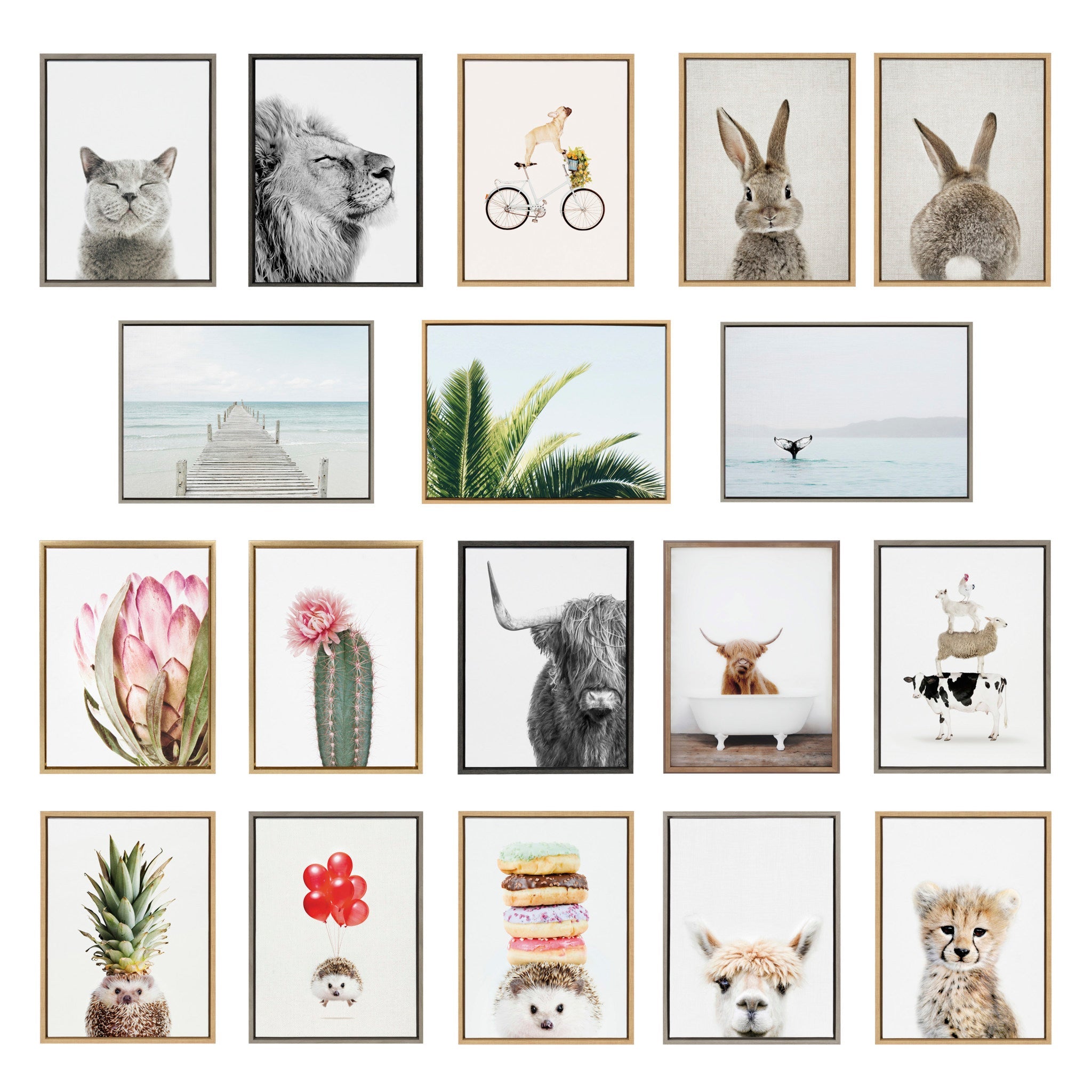 Sylvie Highland Cow Rustic Bubble Bath and Llama Rustic Bubble Bath Framed Canvas by Amy Peterson Art Studio