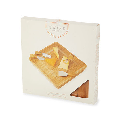 Four Piece Bamboo Cheese Board and Knife Set
