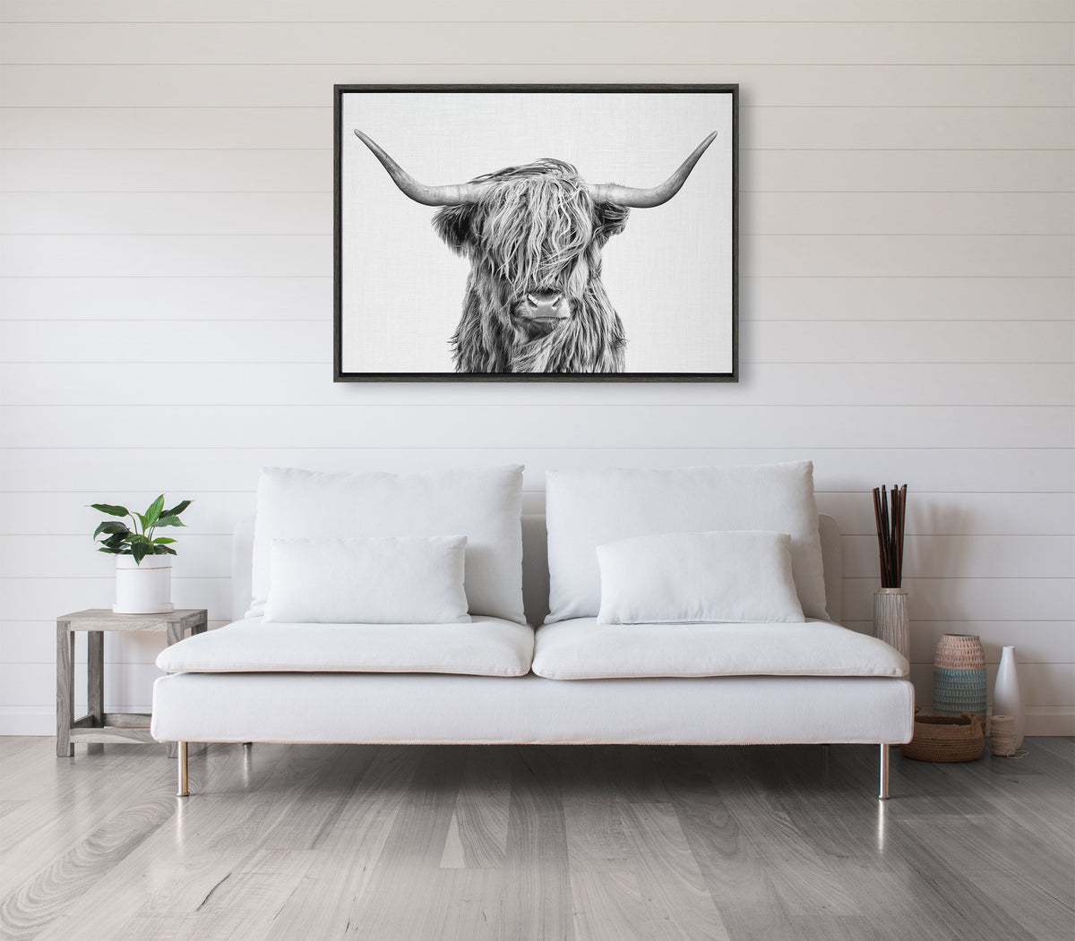 Sylvie Highland Cow 2 Framed Canvas by Simon Te of Tai Prints