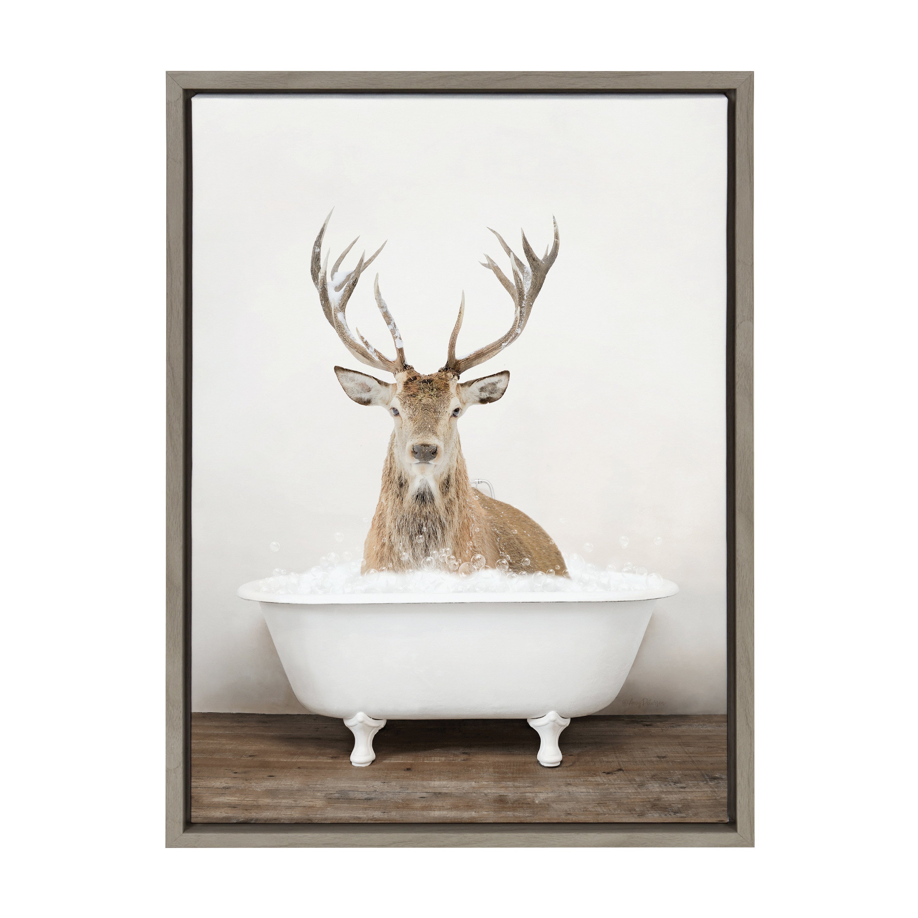 Sylvie Male Deer in Rustic Bath Framed Canvas by Amy Peterson Art Studio