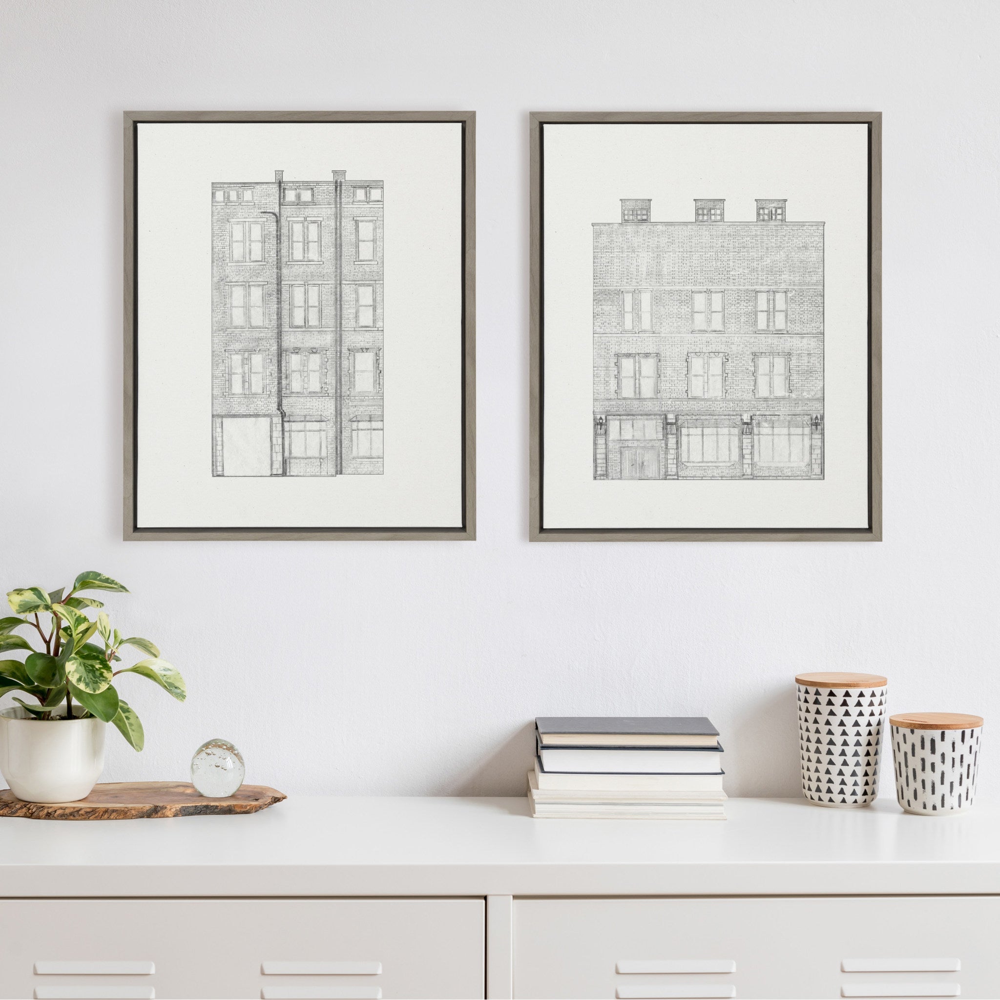 Sylvie Brick Building Façade 1 and Brick Building Façade 4 Framed Canvas Set by Viola Kreczmer