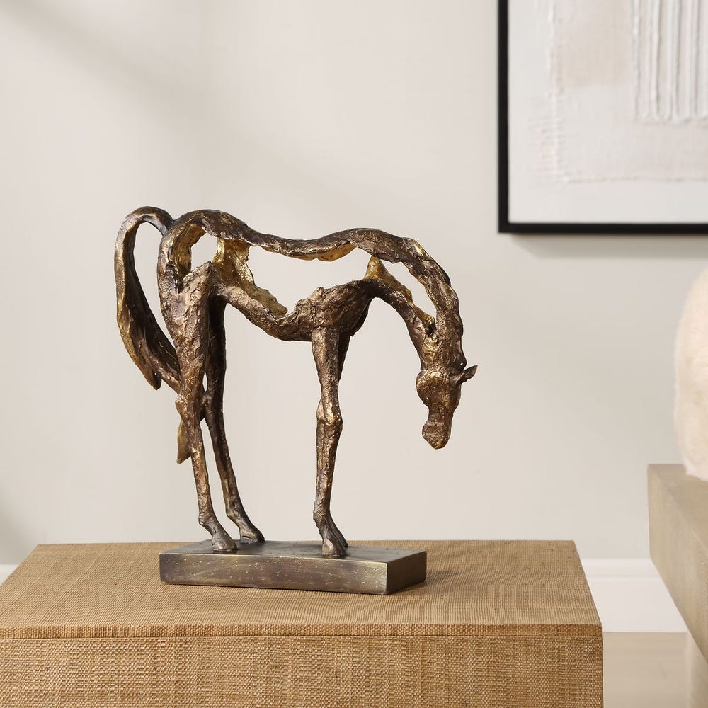Antiqued Bronze Grazing Horse Sculpture