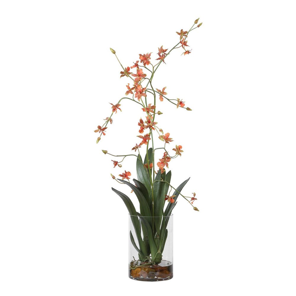 Solenne Orange Orchid Glass Arrangement
