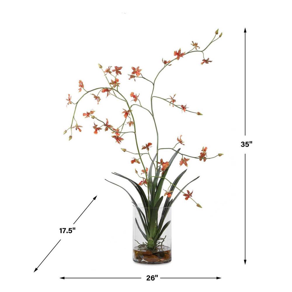 Solenne Orange Orchid Glass Arrangement