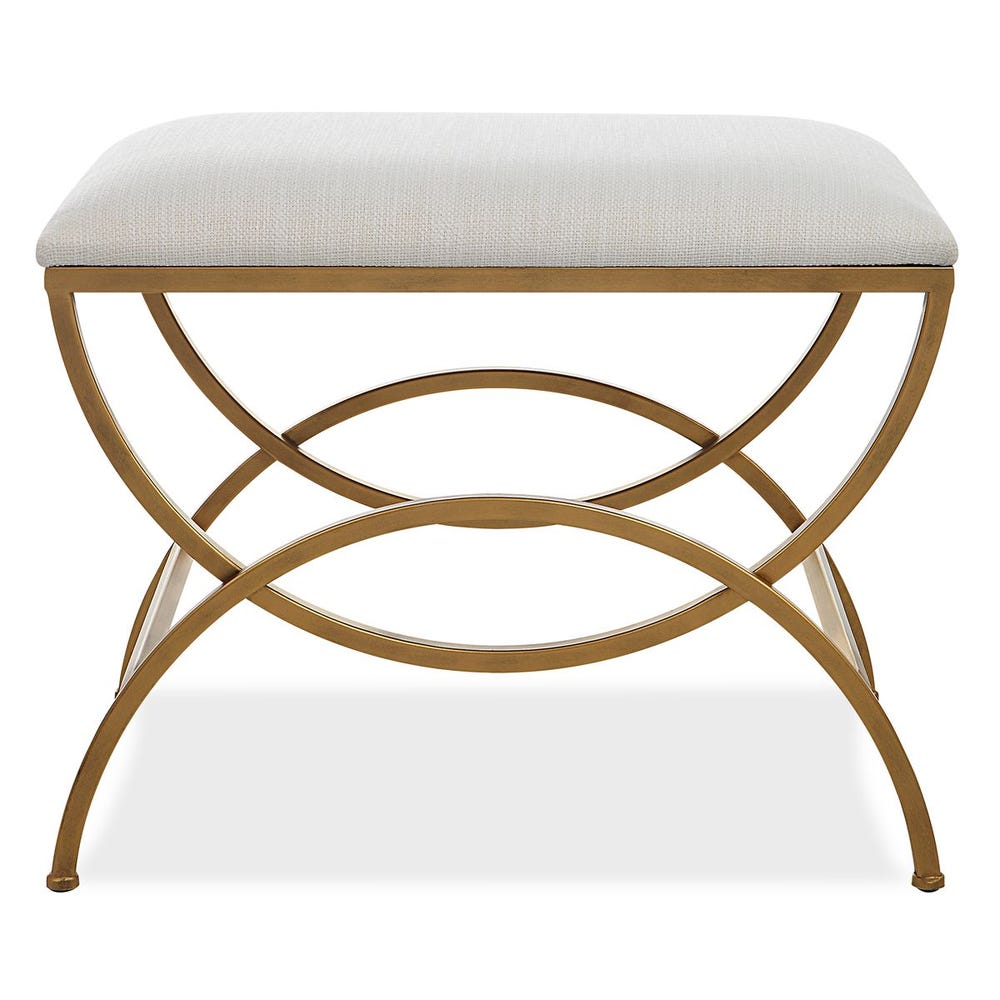 Kensington Arched Brass Upholstered Accent Stool
