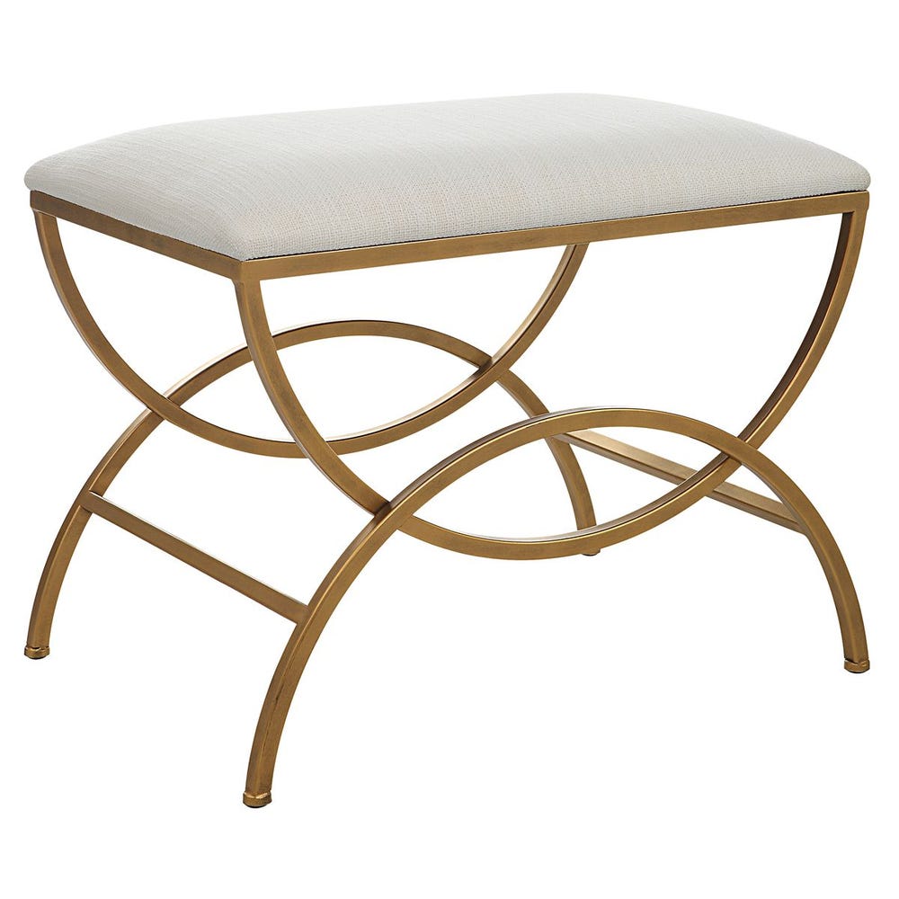 Kensington Arched Brass Upholstered Accent Stool
