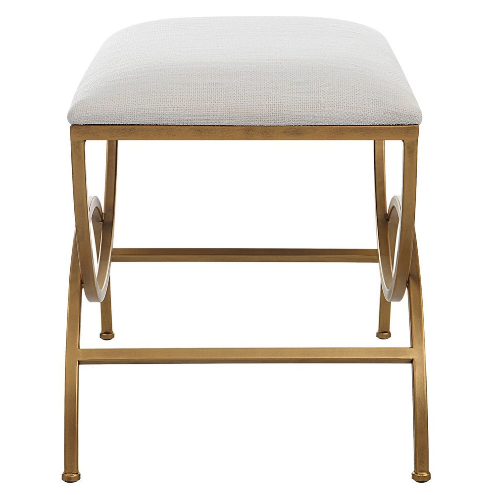 Kensington Arched Brass Upholstered Accent Stool