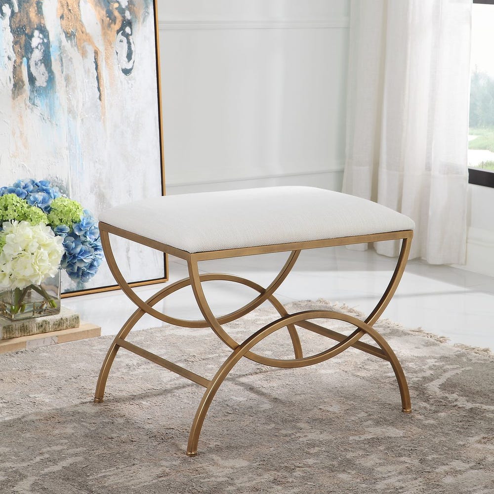 Kensington Arched Brass Upholstered Accent Stool
