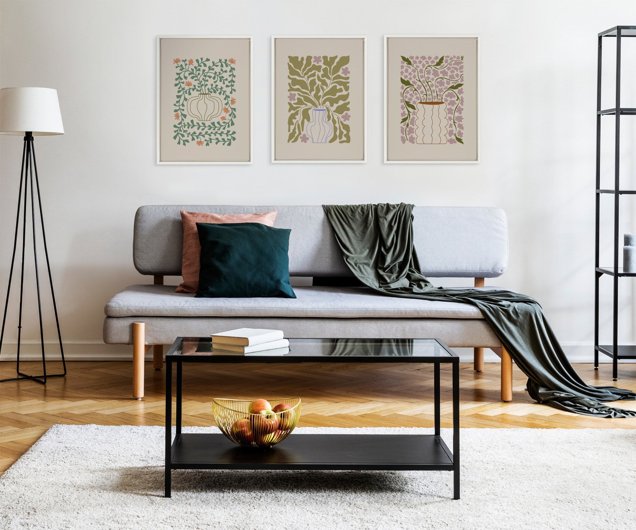 Sylvie Colorful Abstract Retro Floral Green and Orange Framed Canvas by The Creative Bunch Studio