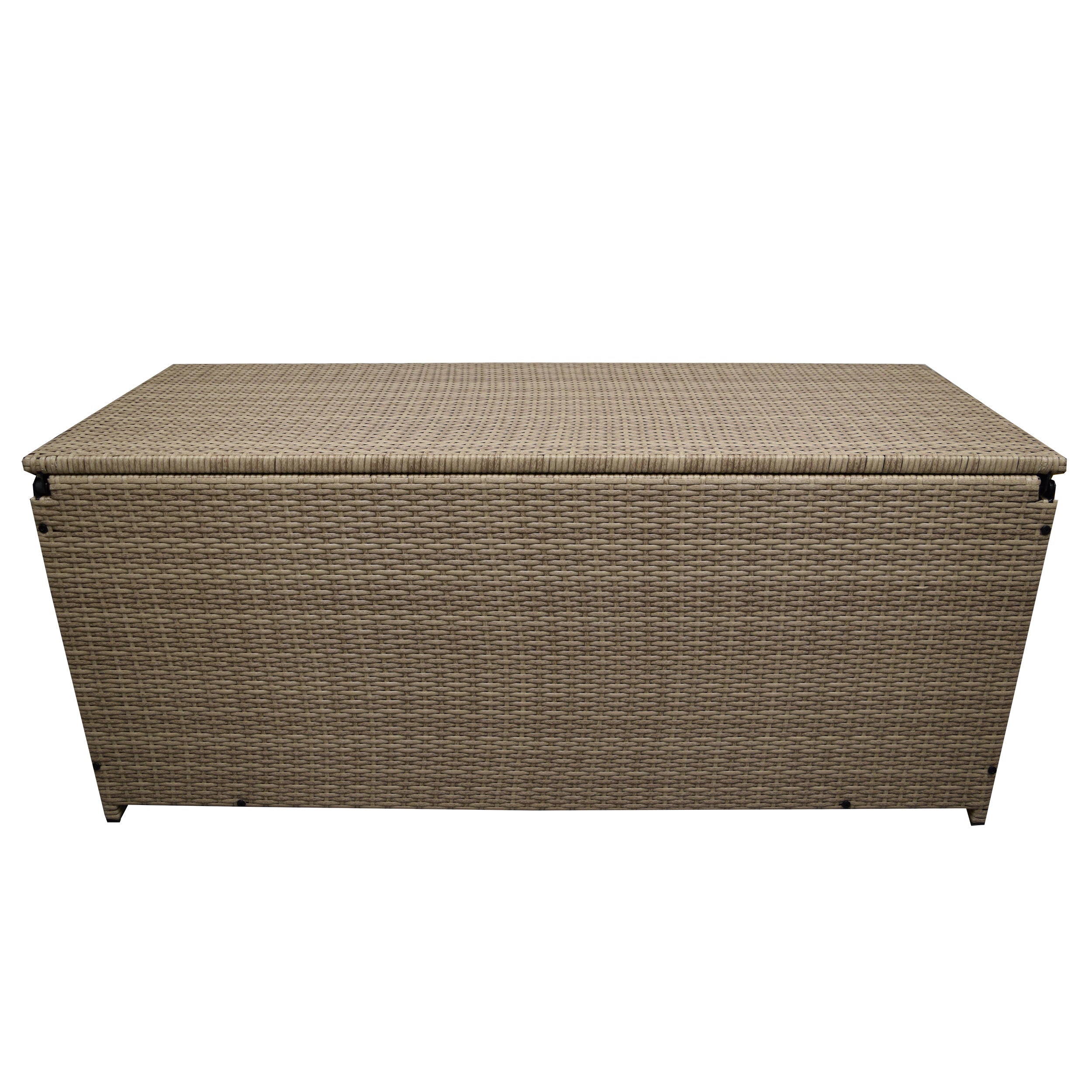 Tan Wicker Patio Deck Box with 113 Gallon Storage and Metal Frame