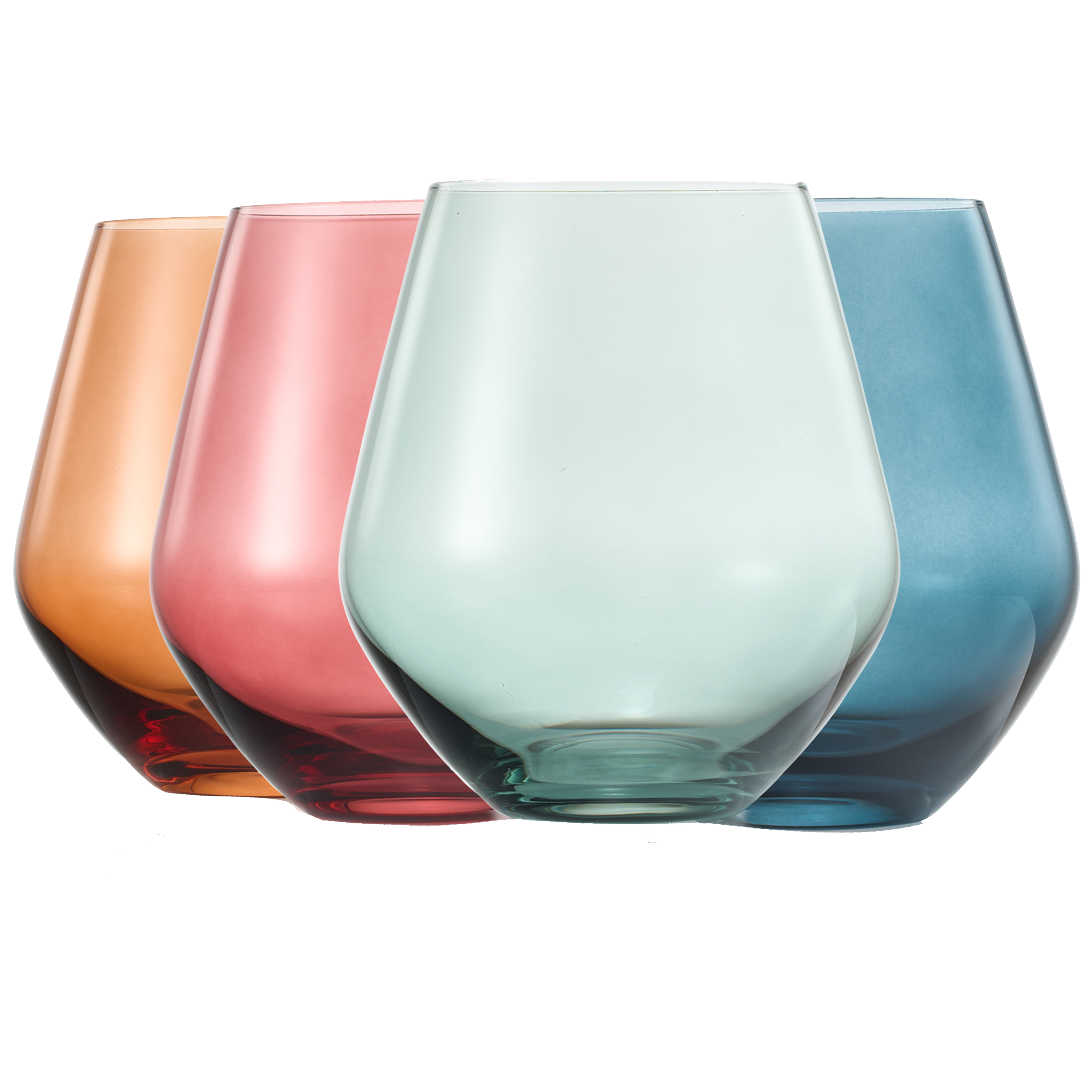 Colored Stemless Crystal Wine Glass Set Of 4 Gift For Her Him Wife Friend Large 16 Oz Glasses Unique