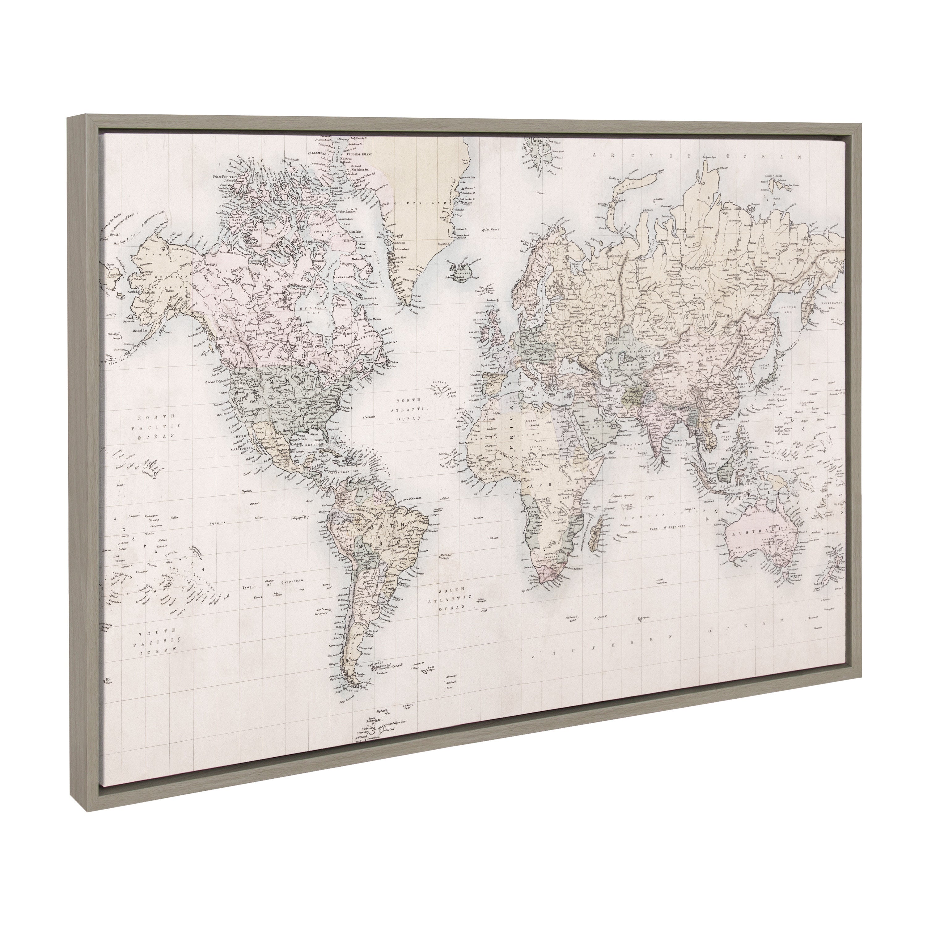 Sylvie Vintage World Map Framed Canvas by The Creative Bunch Studio