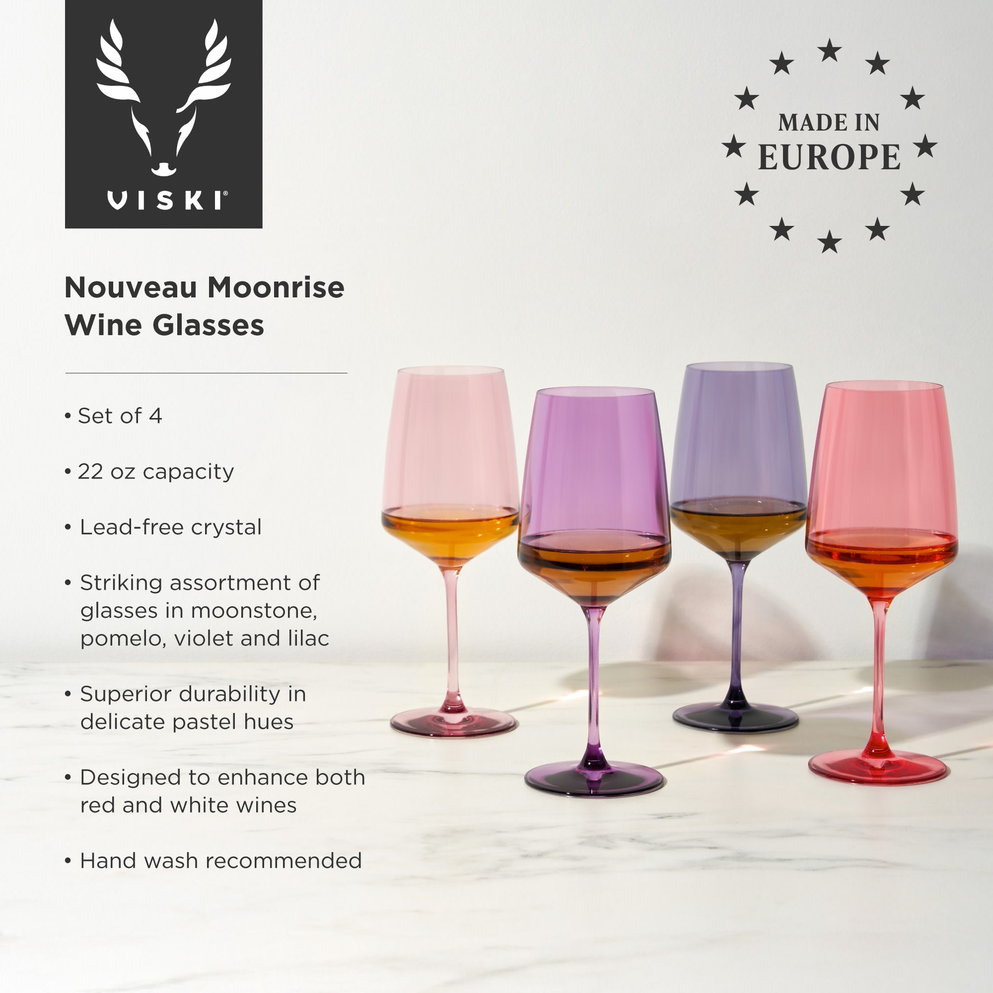 Reserve Nouveau Crystal Wine Glasses in Moonrise, Set of 4