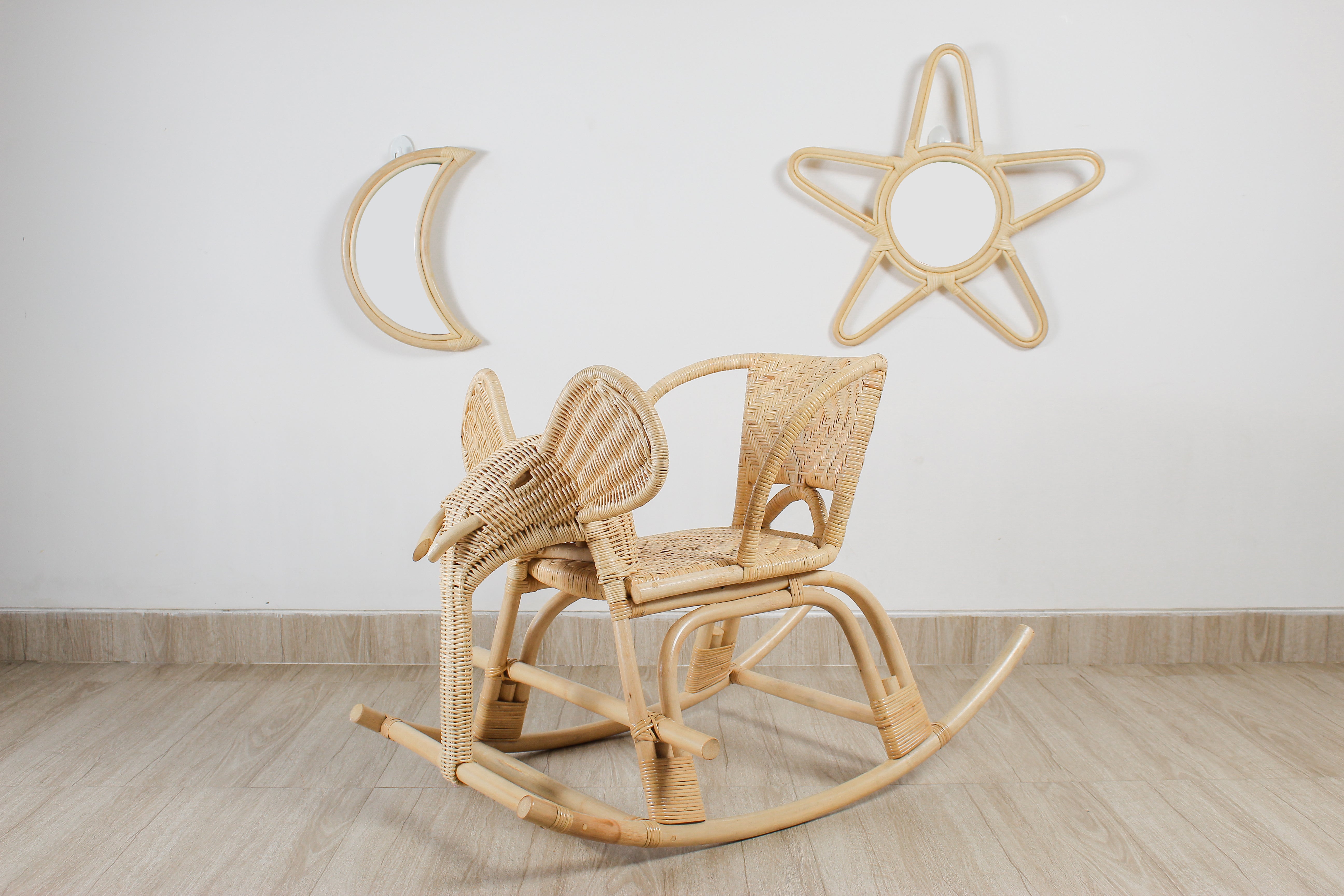 Rattan Moon Wall Mirror – Boho Space & Mystical Kids Room Decor