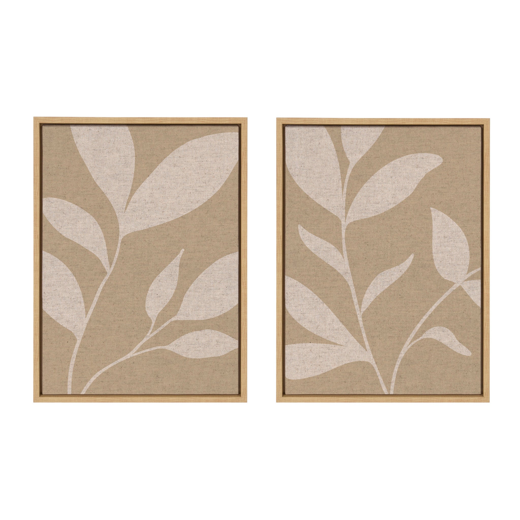 Sylvie Modern Neutral Botanical Abstract Print No 2 and 3 Neutral Linen Framed Canvas Art Set by The Creative Bunch Studio