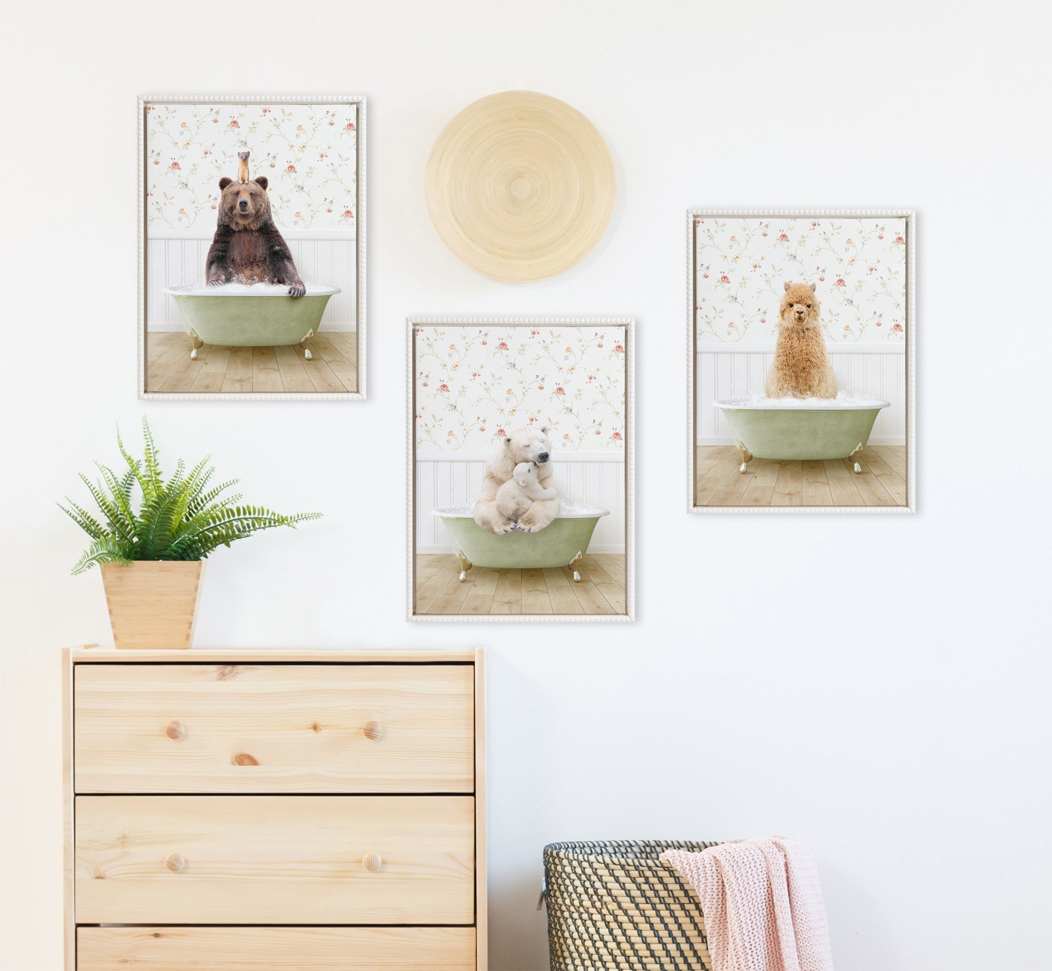 Sylvie Beaded Baby Golden Alpaca in Country Cottage Bath Framed Canvas by Amy Peterson