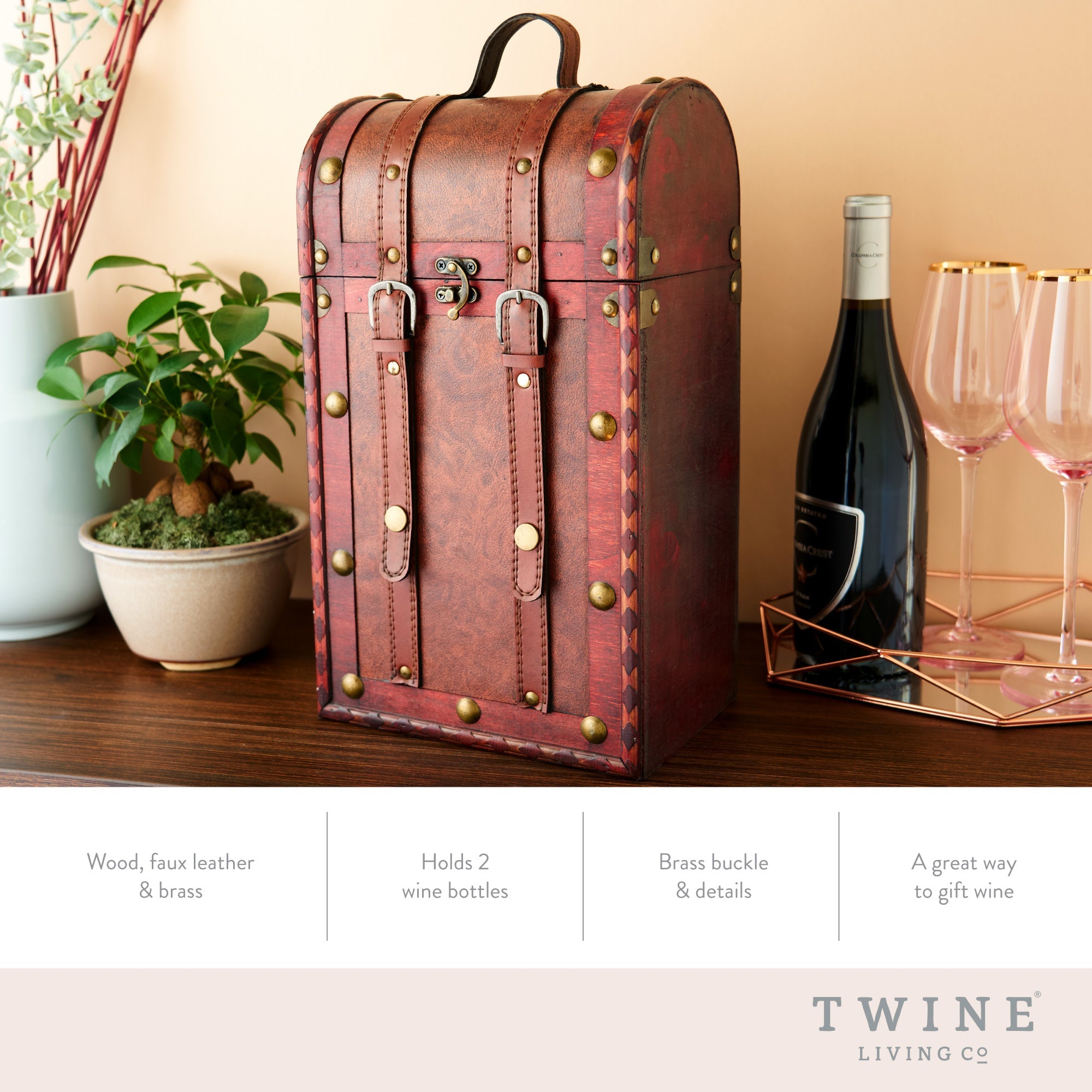 2 Bottle Antique Wooden Wine Box