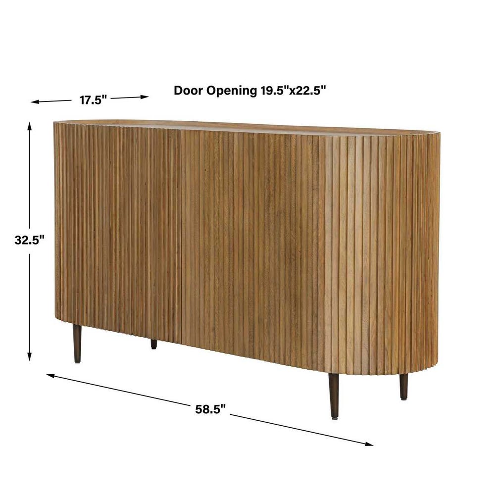 Rounded Pleated Oak Two Door Cabinet
