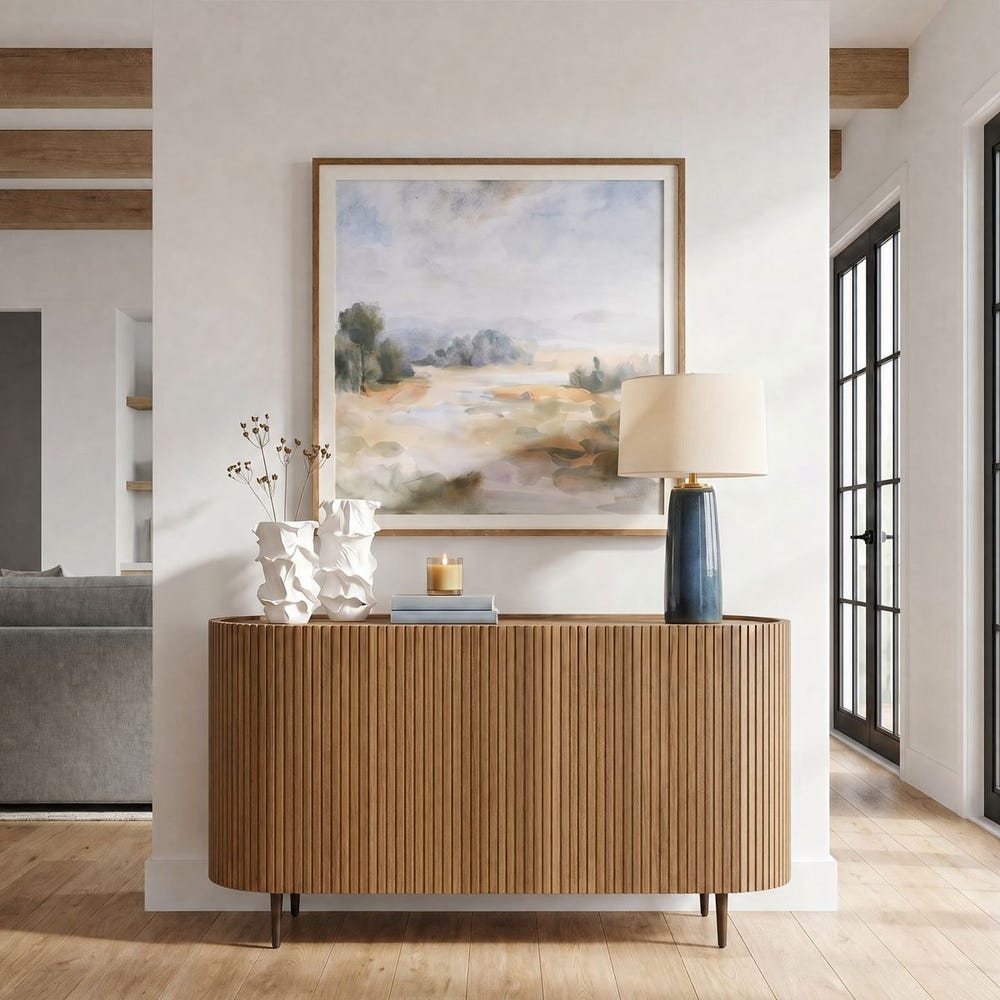 Rounded Pleated Oak Two Door Cabinet