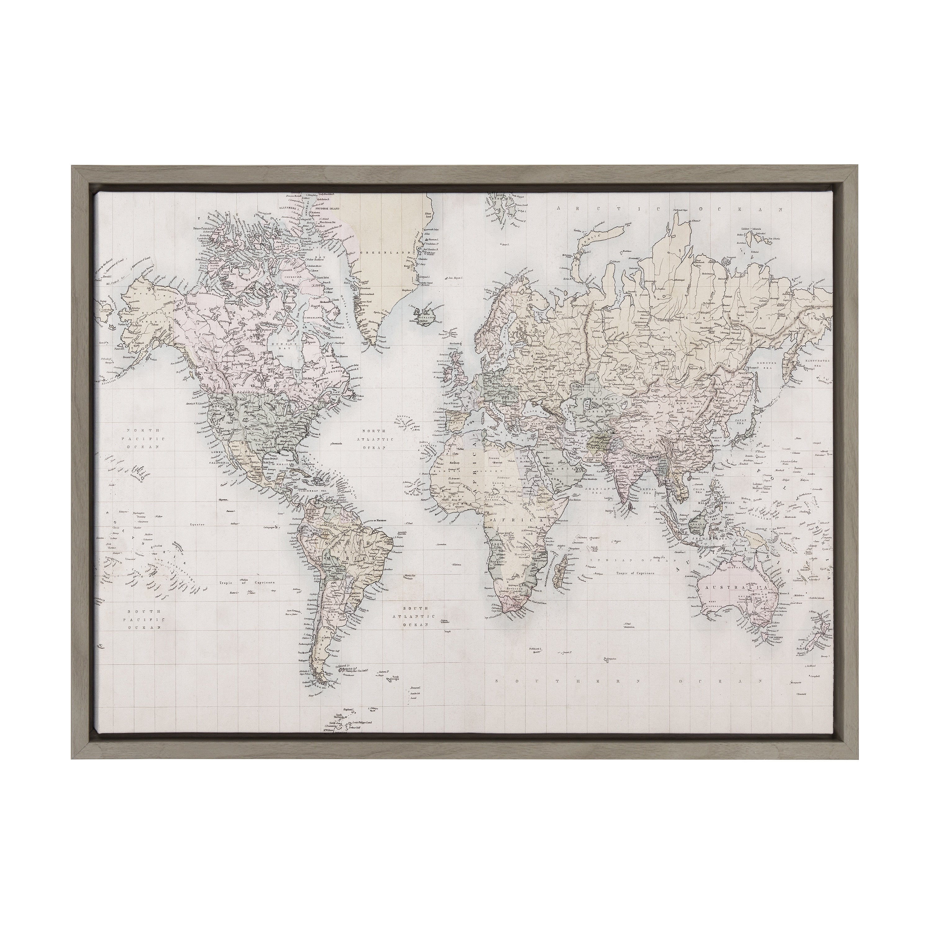 Sylvie Vintage World Map Framed Canvas by The Creative Bunch Studio