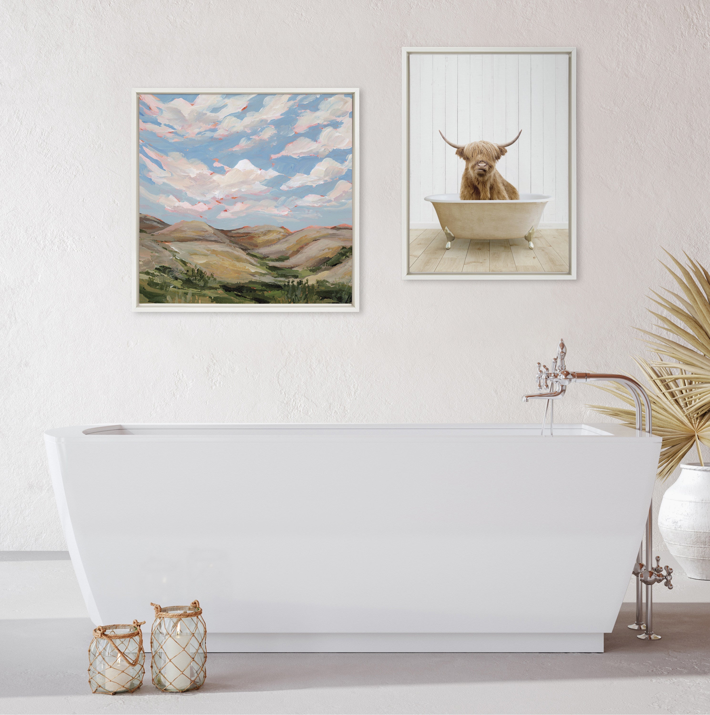 Sylvie Highland Cow Farmhouse Bath Framed Canvas by Amy Peterson Art Studio