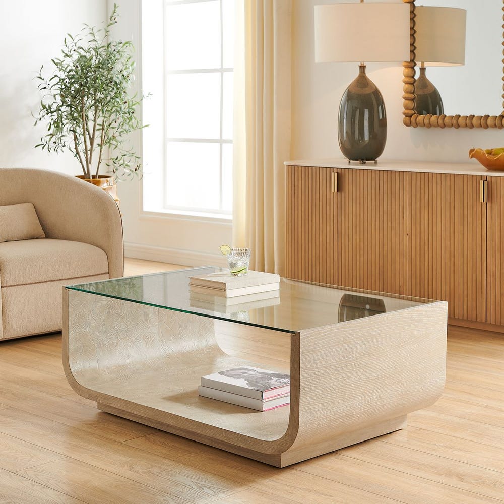 Sculpted Burl Glass Coffee Table