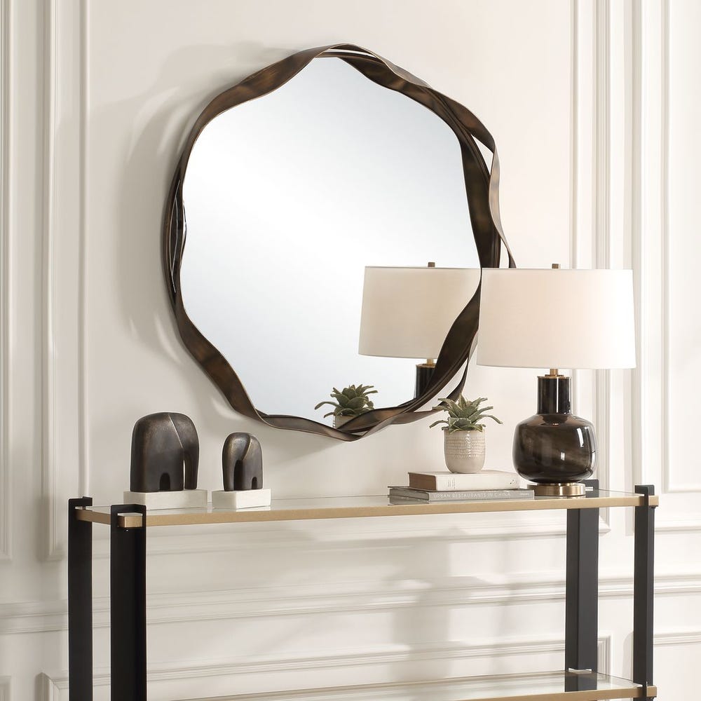 Marielle Sculptural Bronze Round Wall Mirror