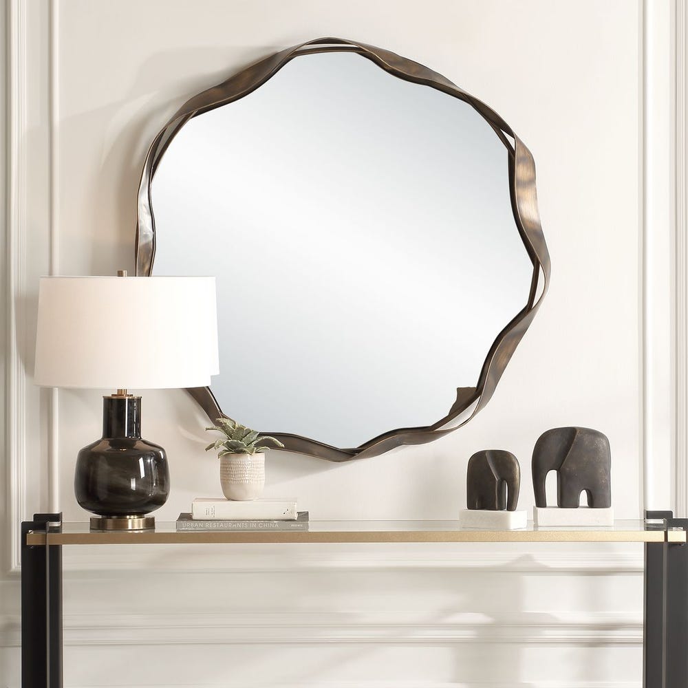 Marielle Sculptural Bronze Round Wall Mirror