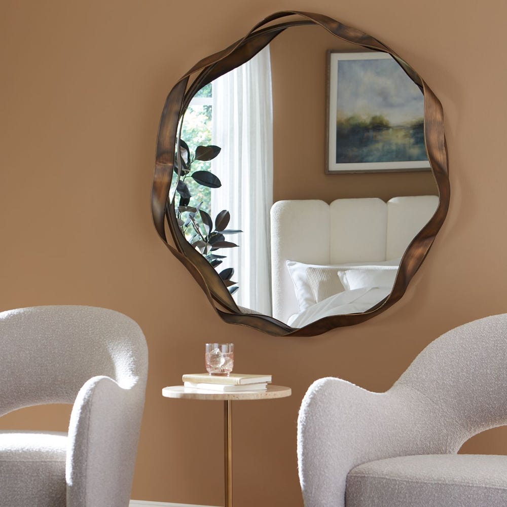 Marielle Sculptural Bronze Round Wall Mirror