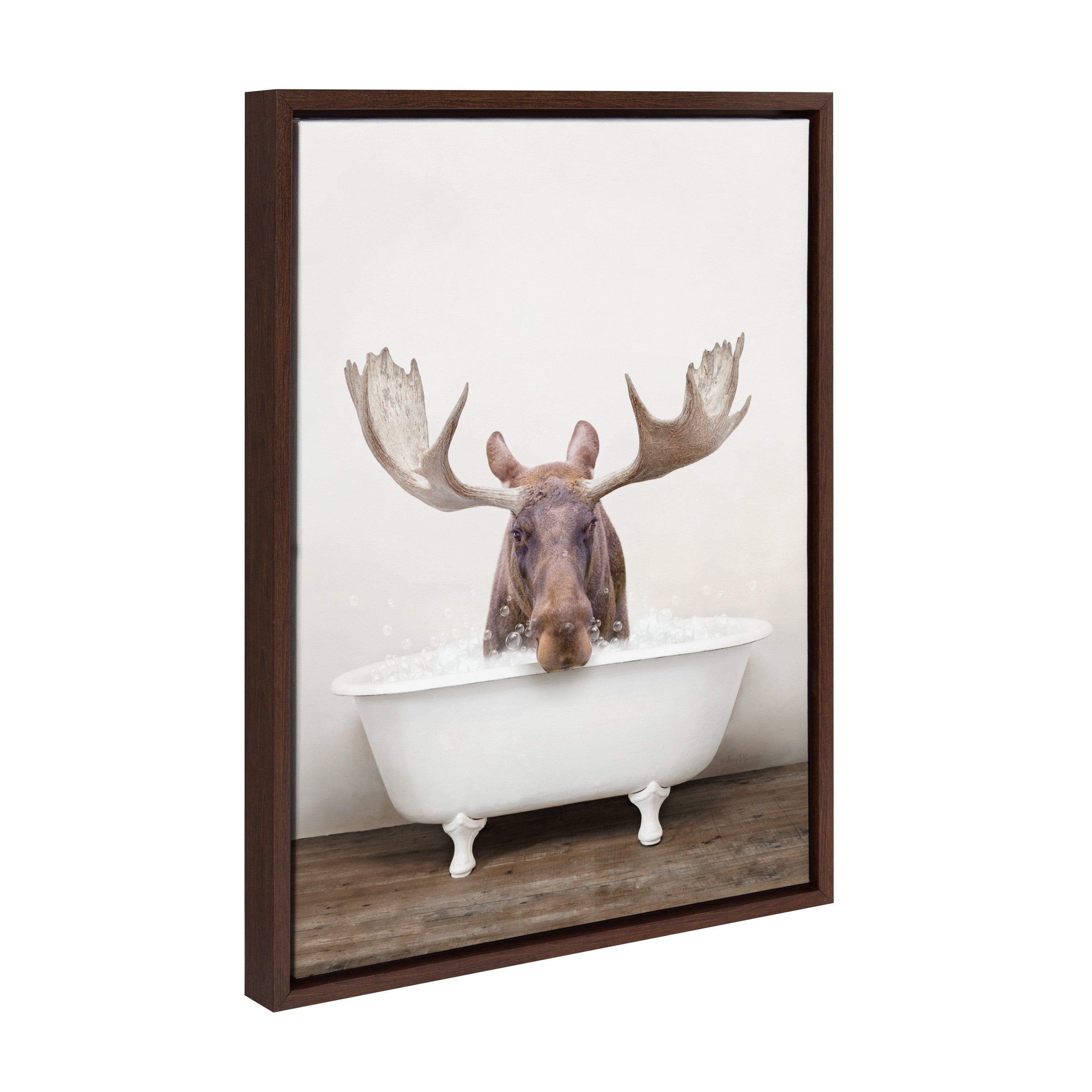 Sylvie Moose Rustic Bubble Bath Framed Canvas by Amy Peterson Art Studio