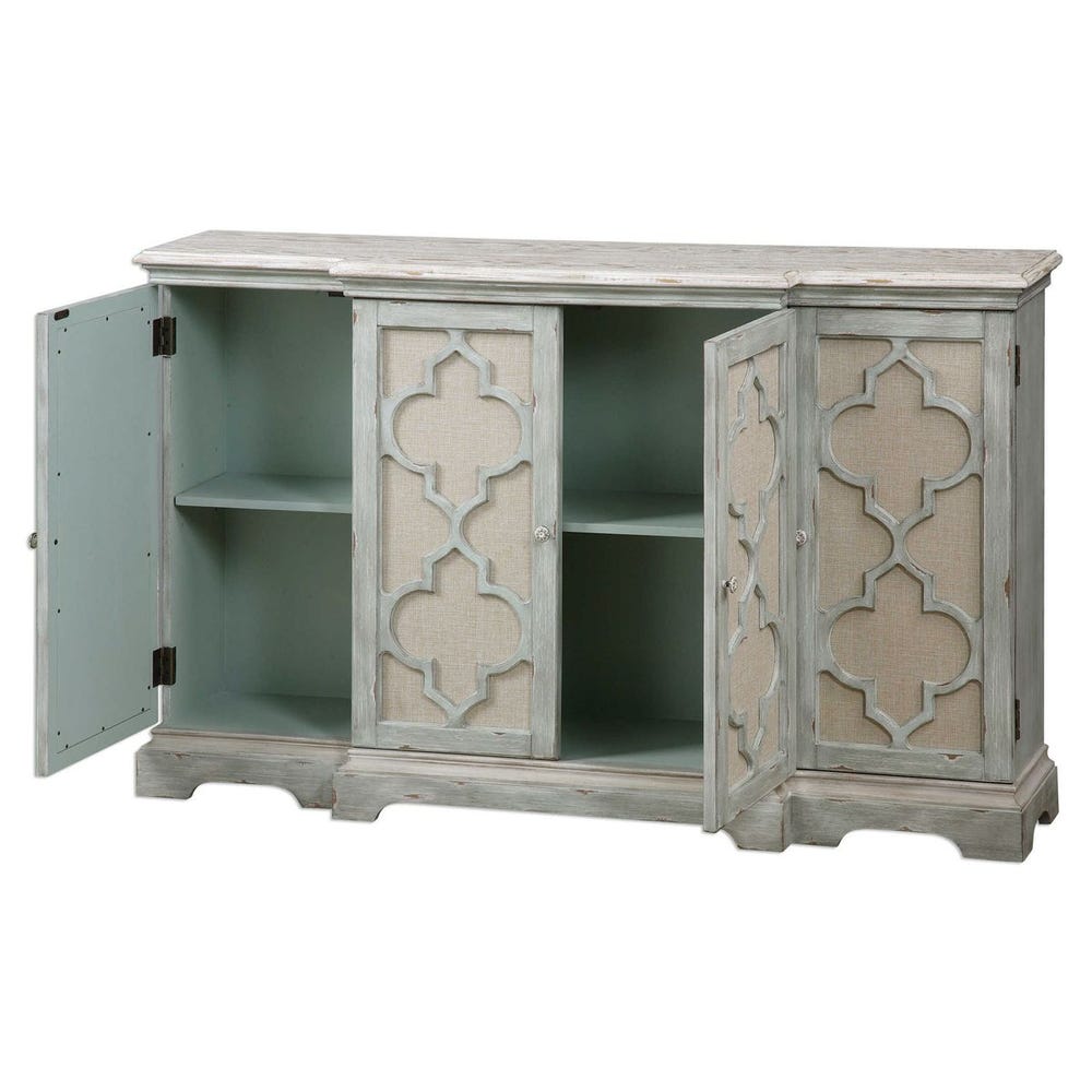 Open cabinet showing interior shelves