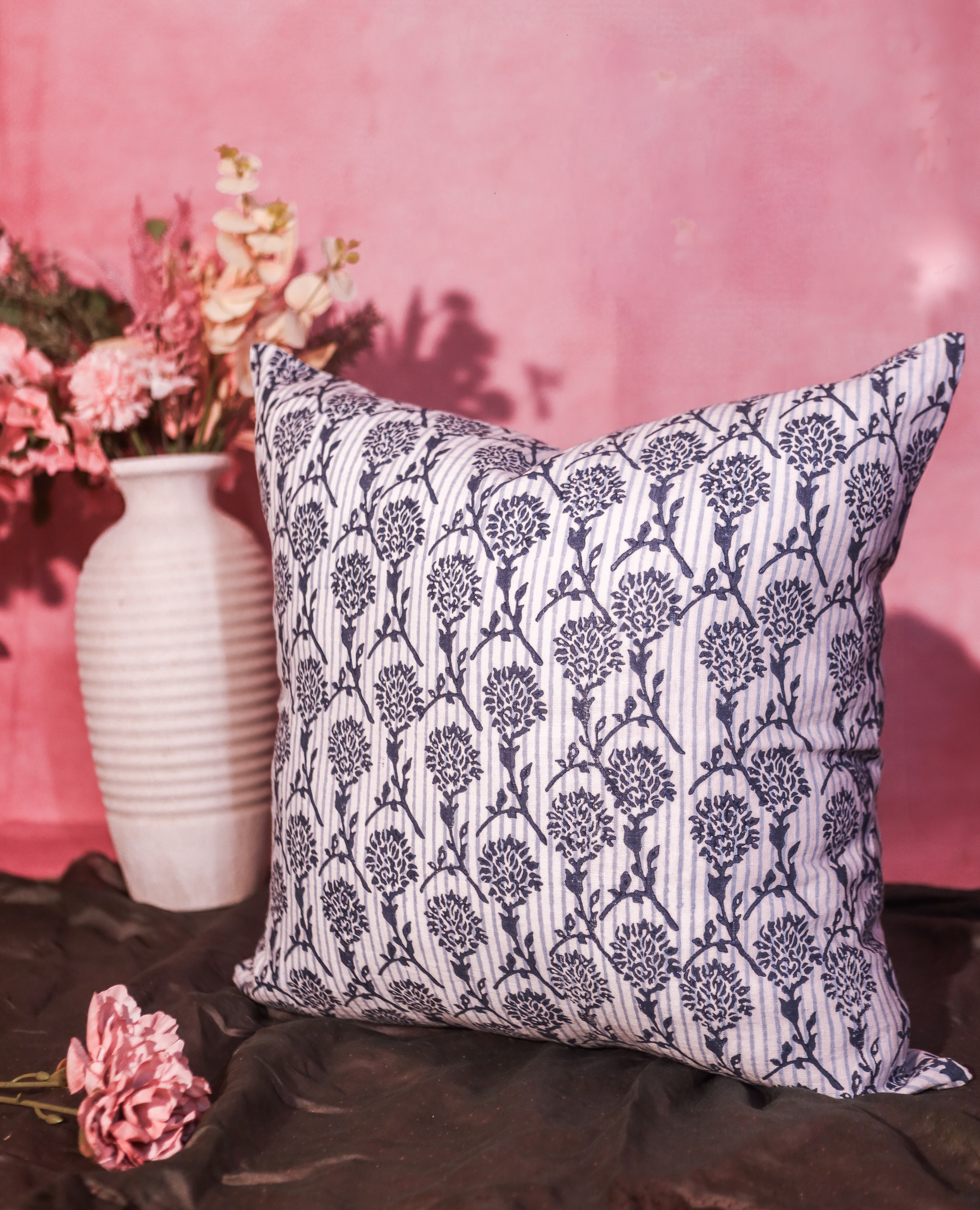 Nikhar Pure Linen Throw Pillow Cover - Azure Blue