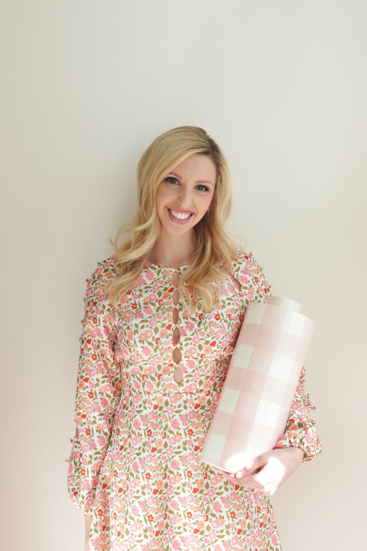 Pink Gingham Column Lamp