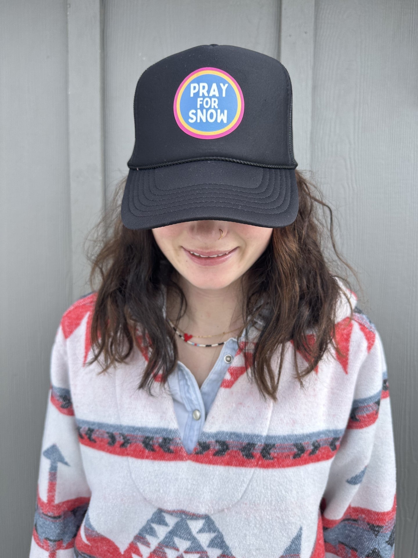 Pray for Snow - Black Trucker Hat